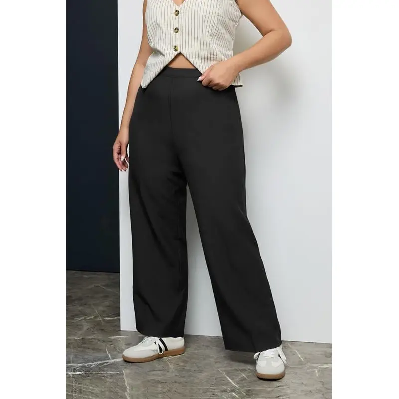 YOURS Curve Black Elasticated Stretch Straight Leg Trousers