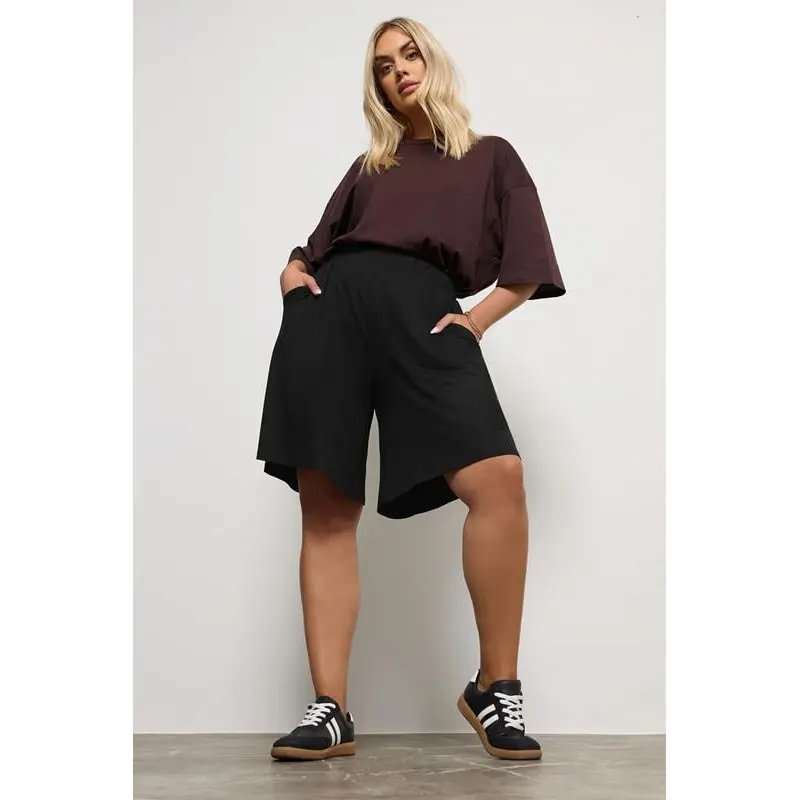YOURS Curve Black Jersey Pull On Shorts