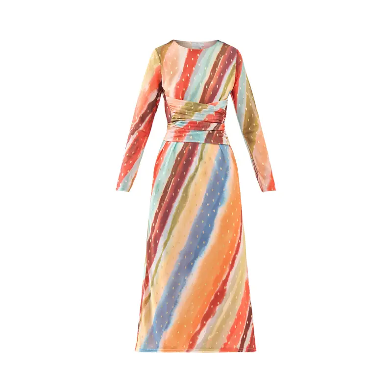 Sunset Stripe Mesh Midi Dress