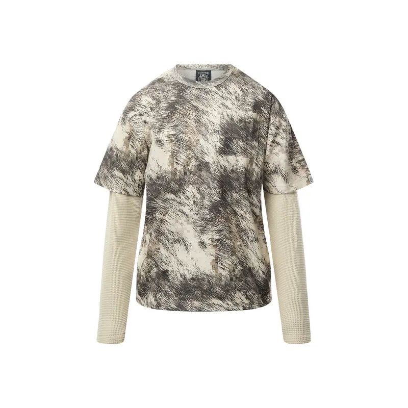 Fur Print Mock Sleeve T-Shirt