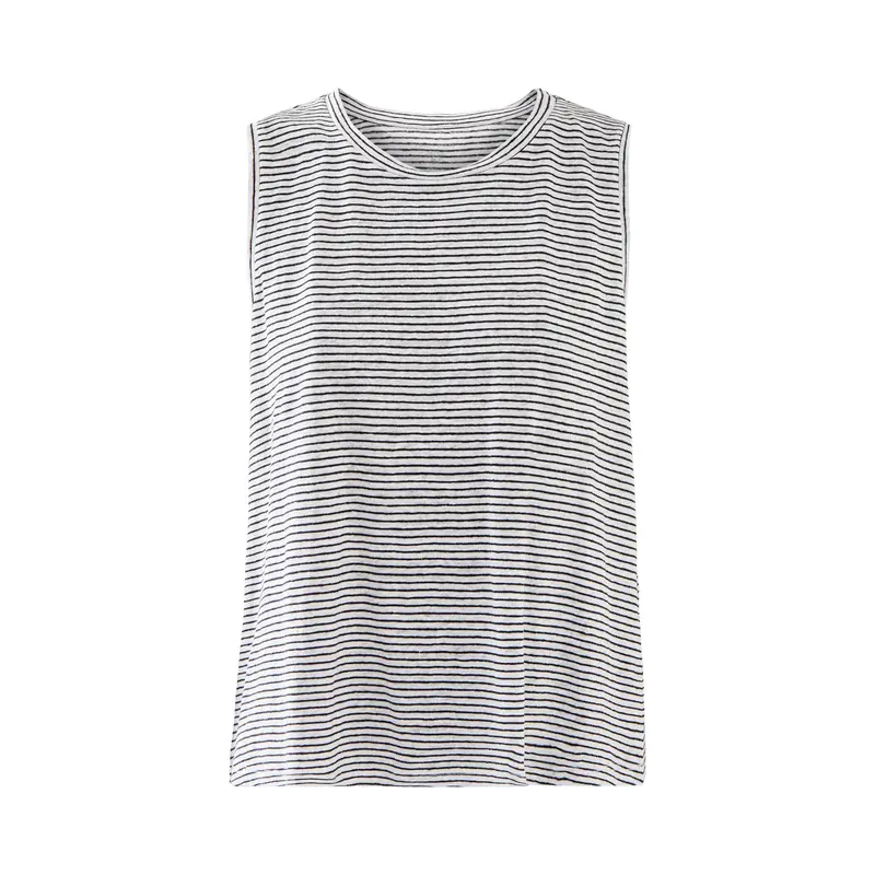 Striped Organic Linen Jersey Sleeveless Top