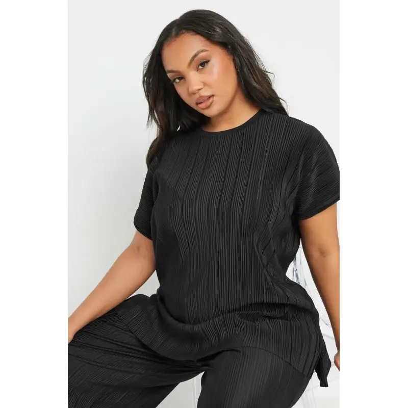 YOURS Curve Black Plisse Top
