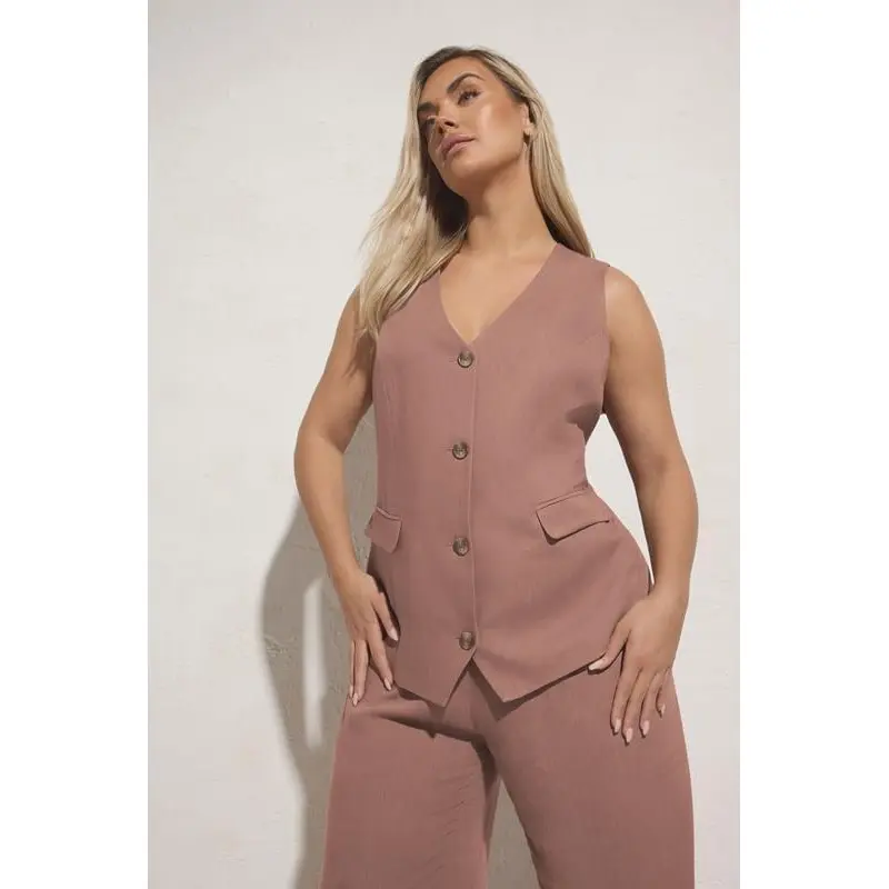 YOURS Curve Dusky Pink Linen Waistcoat