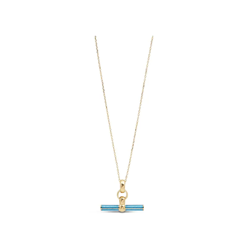 Aquamarine Enamel Small T-bar Necklace