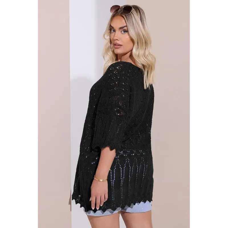 YOURS Curve Black Crochet Tunic Top