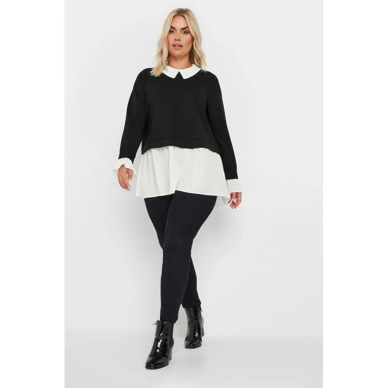 YOURS Curve Black & White 2-In-1 Top