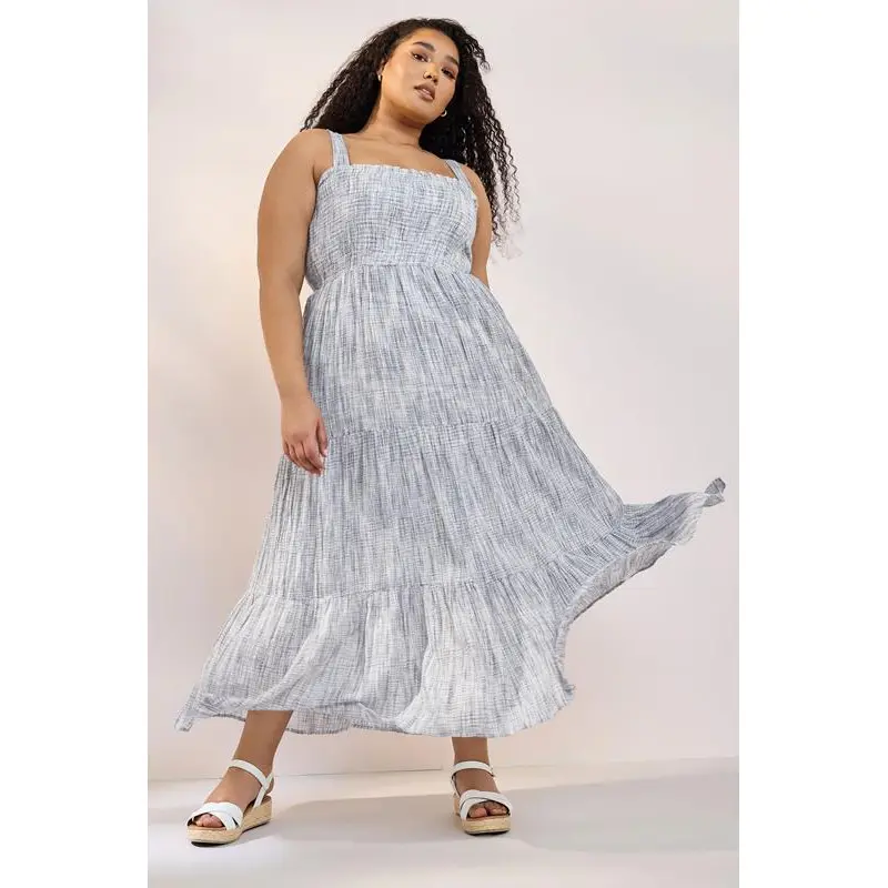 YOURS Curve Blue Tiered Textured Sundress