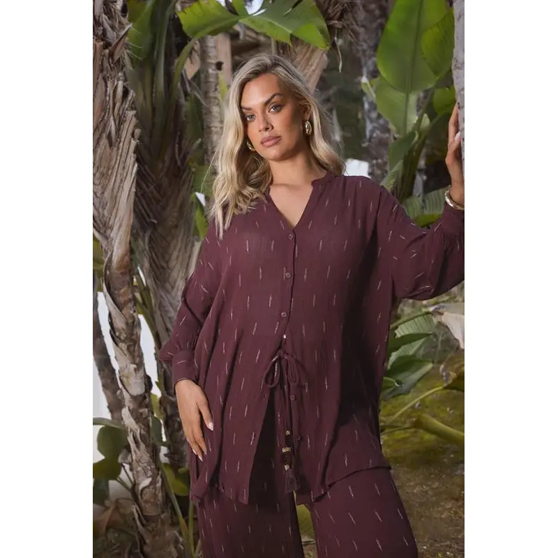 YOURS Curve Brown Metallic Beach Shirt