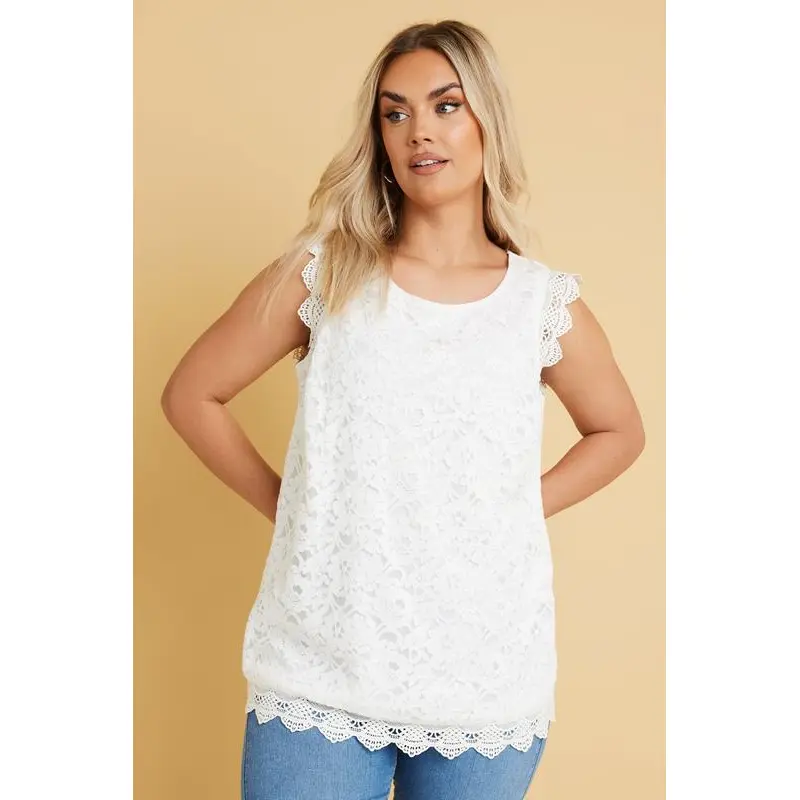 YOURS Curve Ivory White Lace Sleeveless Top