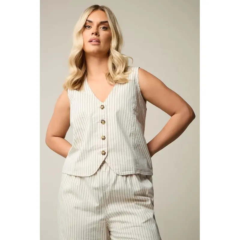 YOURS Curve Ivory White Pinstripe Denim Waistcoat