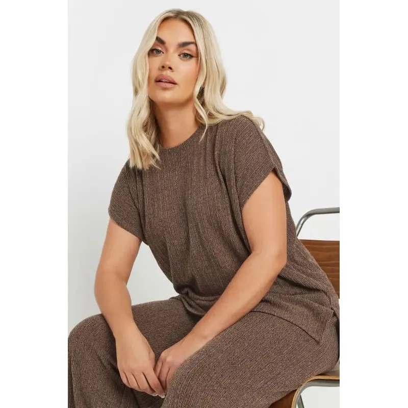 YOURS Curve Mocha Brown Knitted T-Shirt