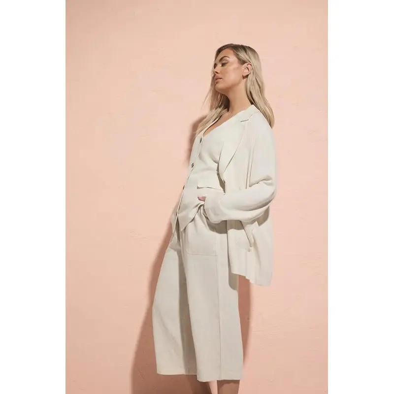 YOURS Curve Natural Brown Relaxed Linen Blazer