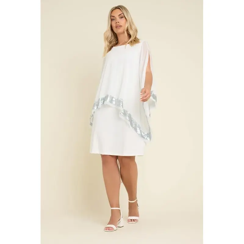 YOURS Curve White Sequin Trim Cape Dress
