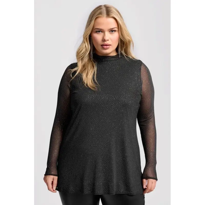 YOURS LONDON Curve Black Glitter Long Sleeve Mesh Top