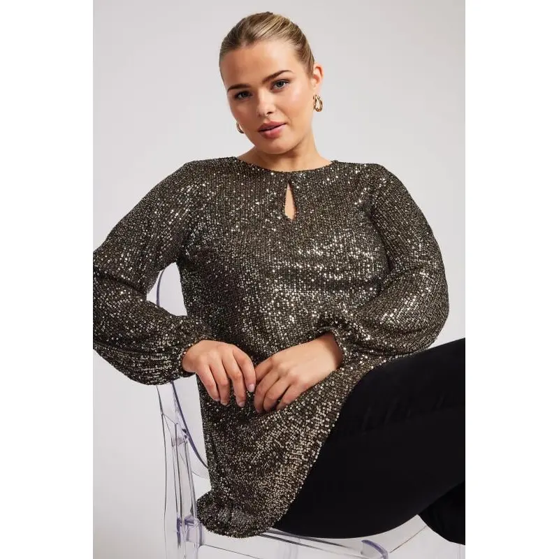 YOURS LONDON Curve Gold Sequin Keyhole Top