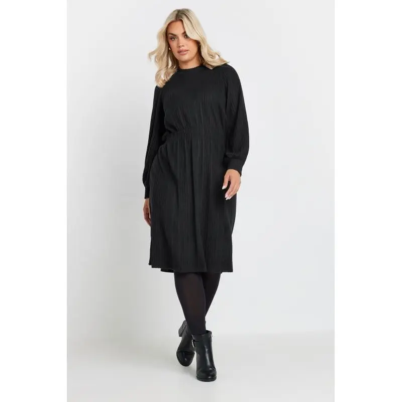 YOURS Curve Black Ribbed High Neck Midi Dress
