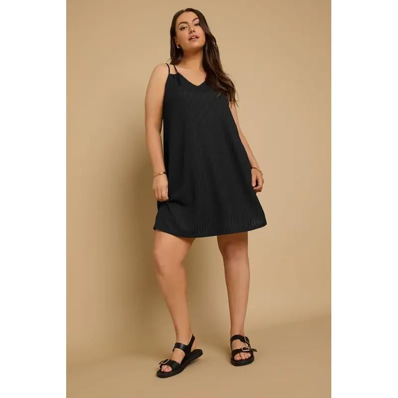 YOURS Curve Black Textured Double Strap Mini Dress