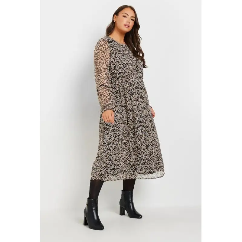 YOURS Curve Natural Brown Abstract Print Chiffon Midaxi Dress