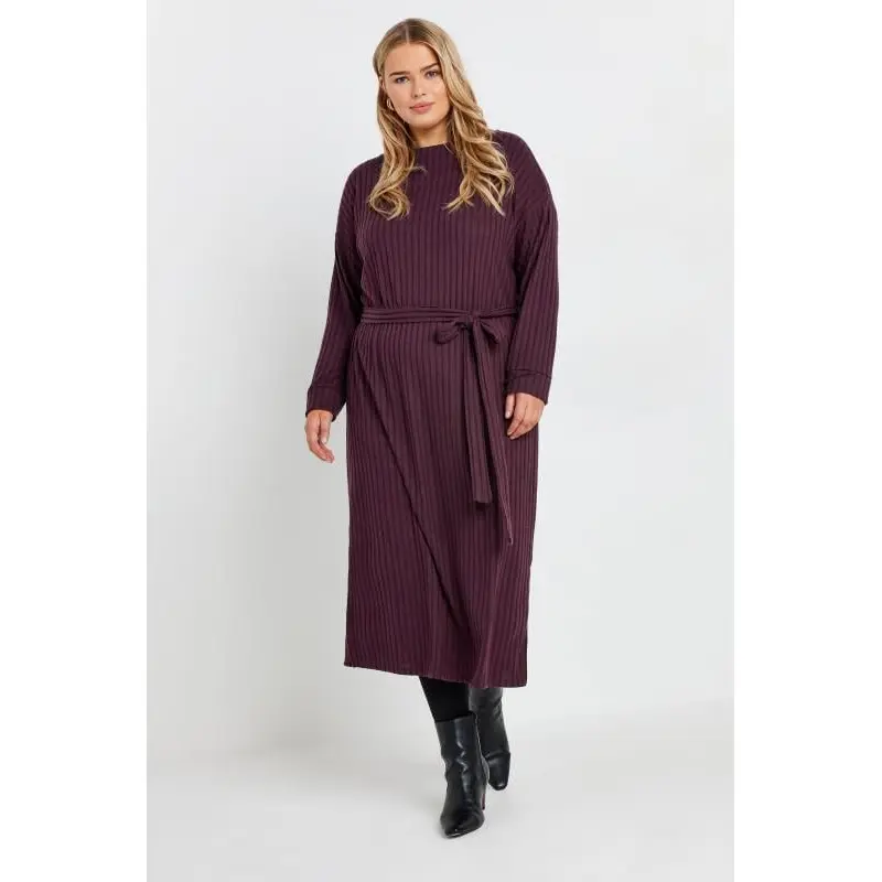 YOURS Curve Purple High Neck Knitted Midi Dress