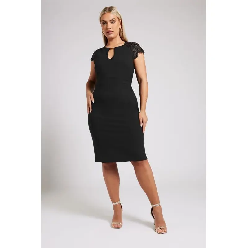 YOURS LONDON Curve Black Lace Keyhole Midi Dress