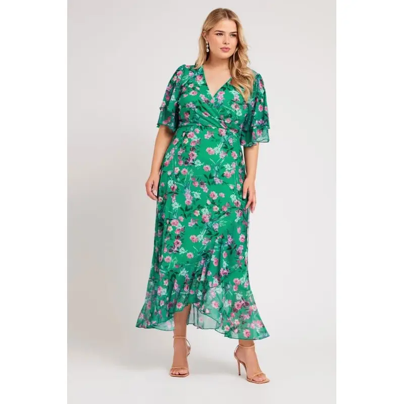 YOURS LONDON Curve Green Floral Print Wrap Maxi Dress