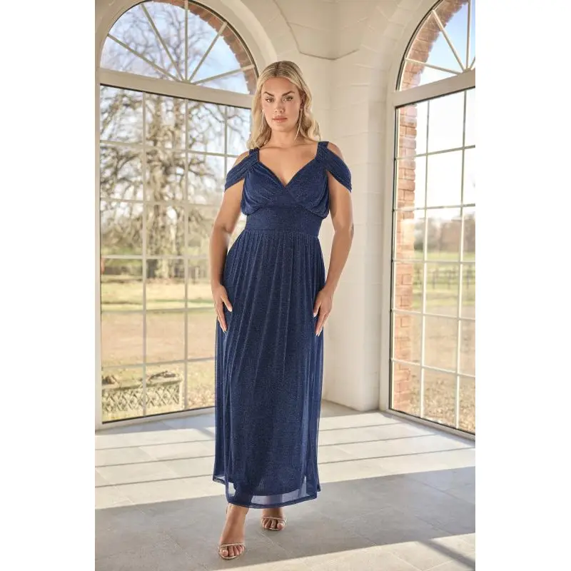 YOURS LONDON Curve Navy Blue Metallic Midaxi Dress