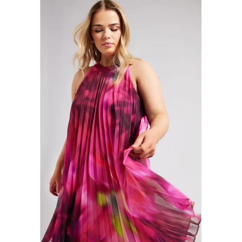 YOURS LONDON Curve Pink Floral Print Halter Neck Dress