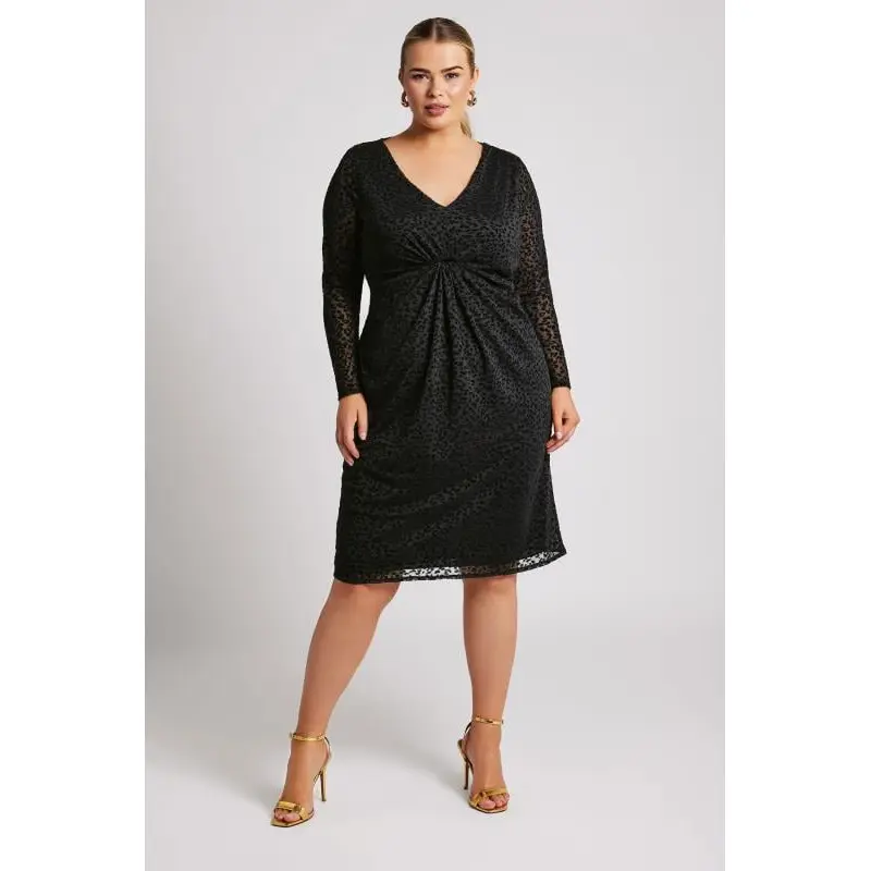YOURS LONDON Curve Black Animal Flocked Mesh Midi Dress