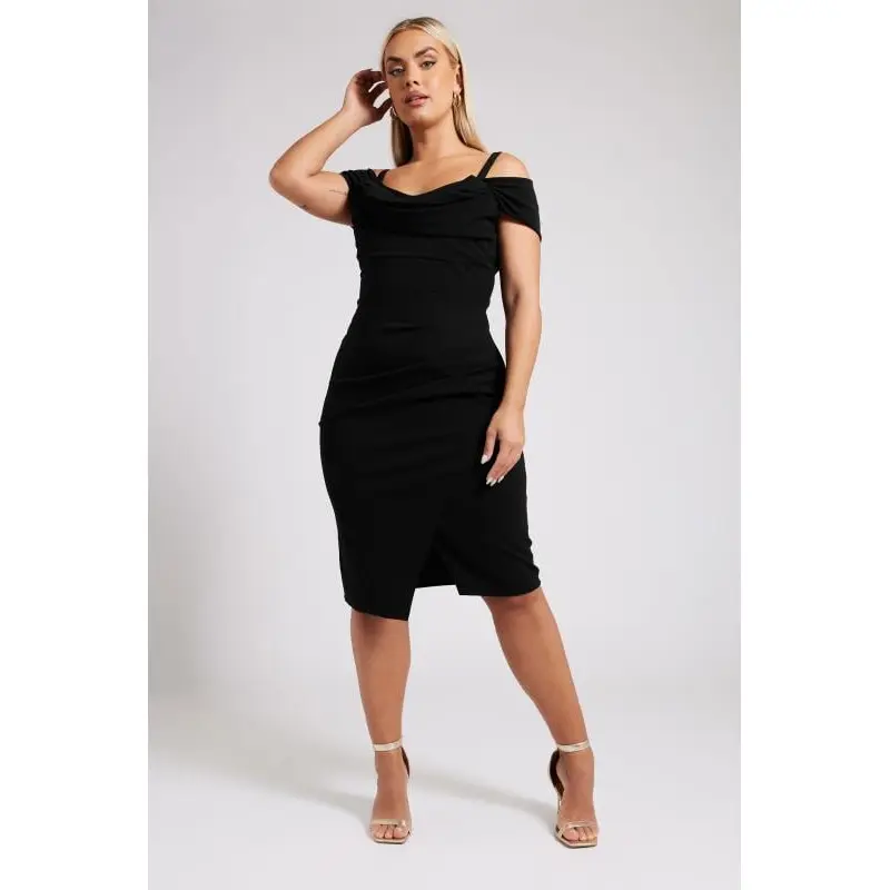 YOURS LONDON Curve Black Cold Shoulder Ruched Dress