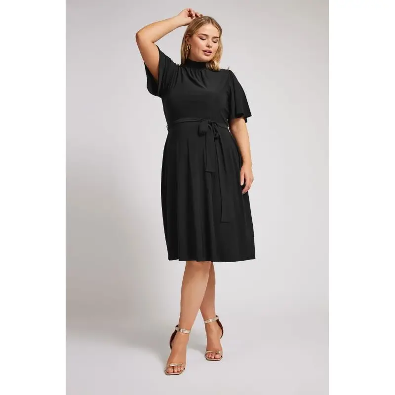 YOURS LONDON Curve Black High Neck Belted Skater Dress