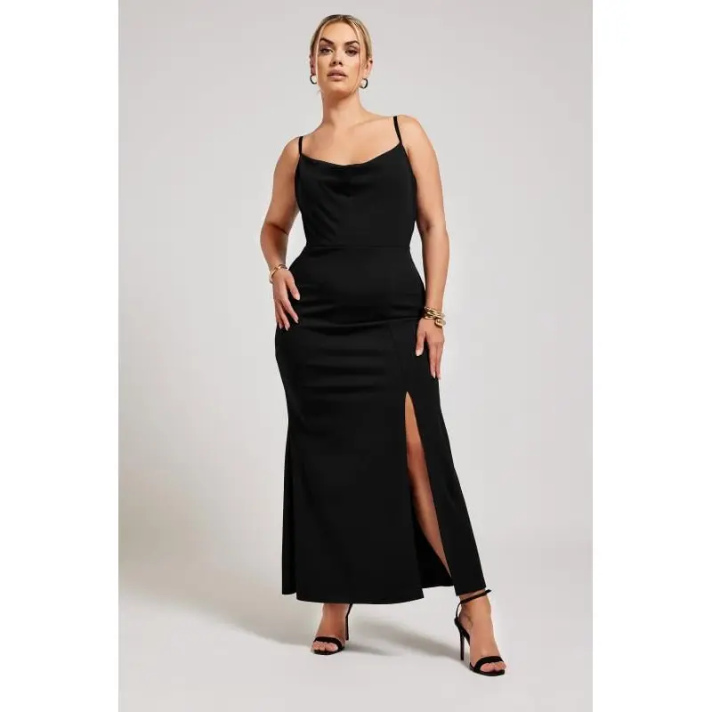 YOURS LONDON Curve Black Lace Cowl Neck Maxi Dress