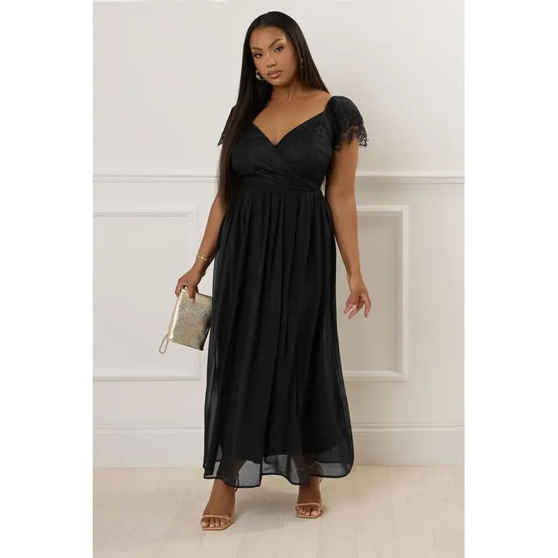 YOURS LONDON Curve Black Lace Maxi Wrap Dress