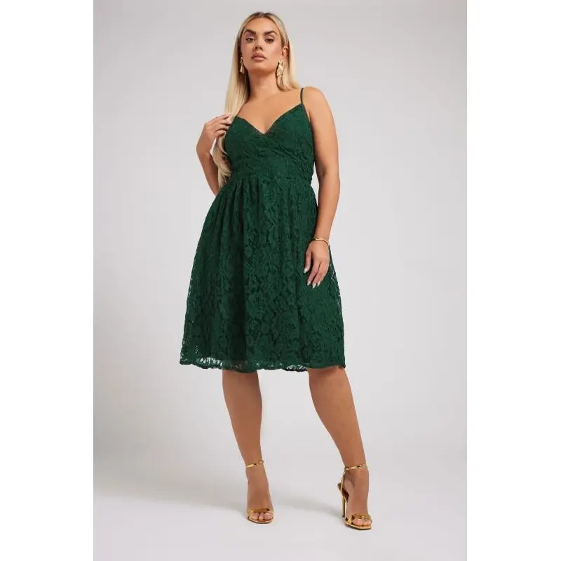 YOURS LONDON Curve Green Lace Skater Dress