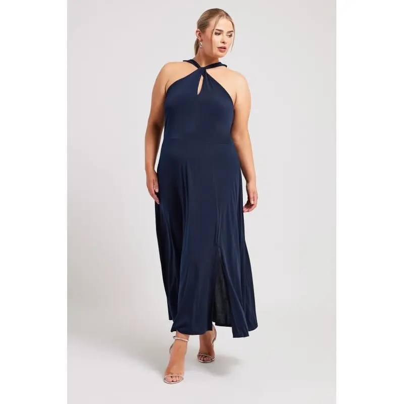 YOURS LONDON Curve Navy Blue Twist Halter Neck Maxi Dress