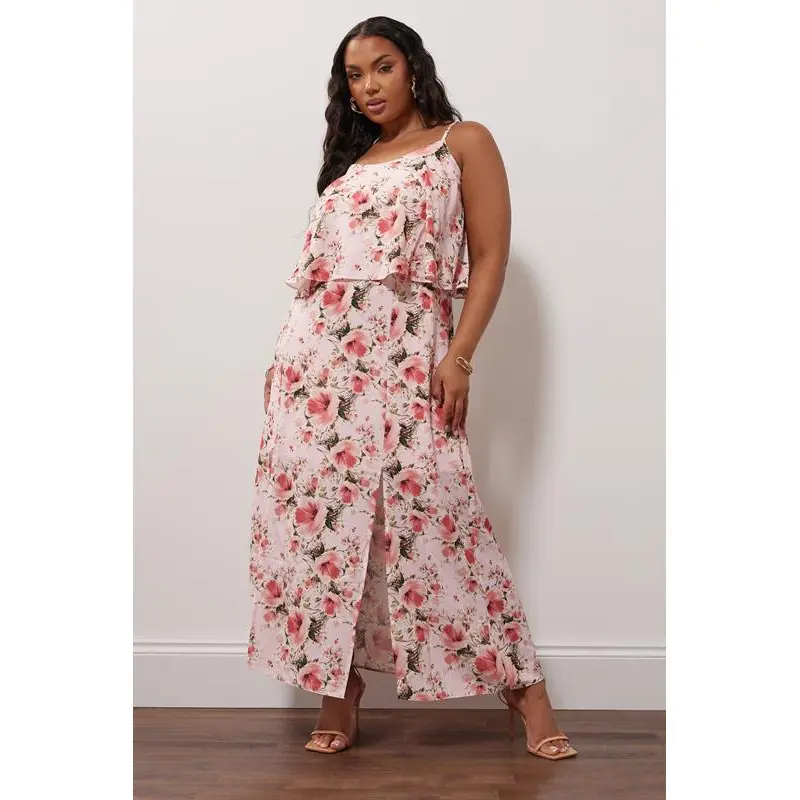 YOURS LONDON Curve Pink Floral Print Overlay Maxi Dress