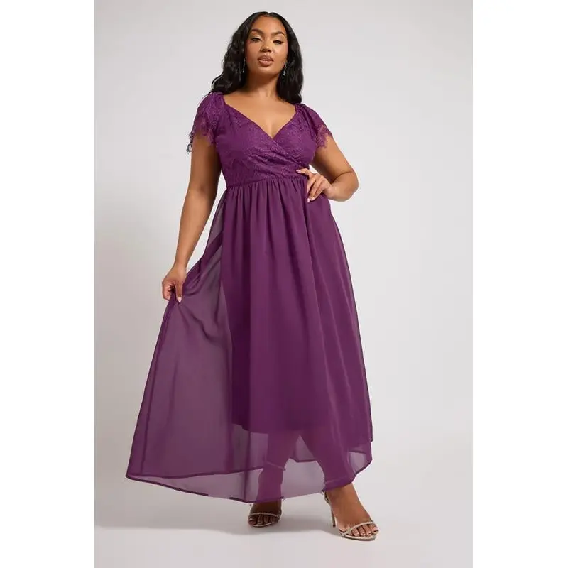 YOURS LONDON Curve Purple Lace Wrap Maxi Dress