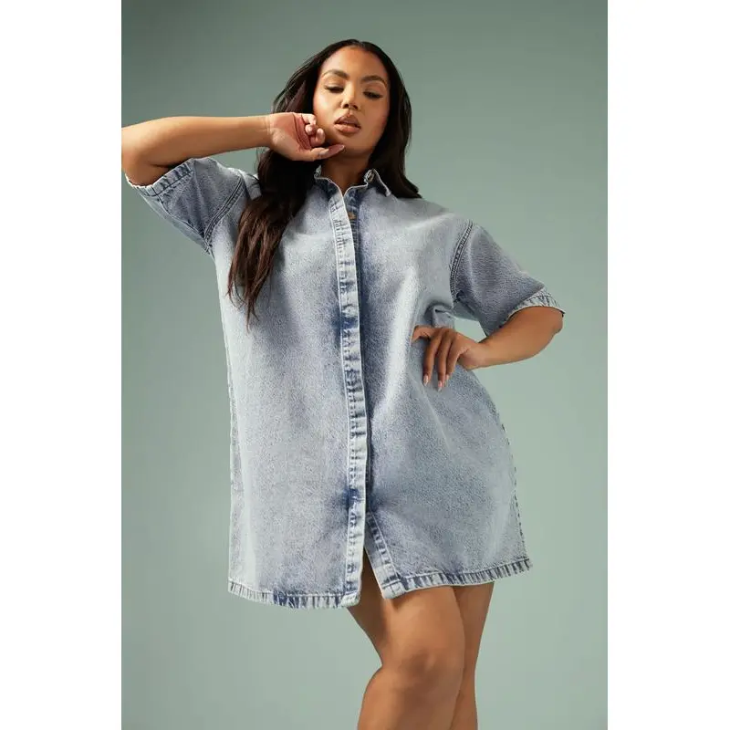 YOURS Curve Mid Bleach Blue Denim Shirt Dress