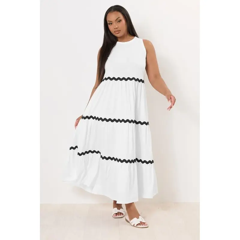 YOURS Curve White Contrast Swirl Tiered Maxi Dress