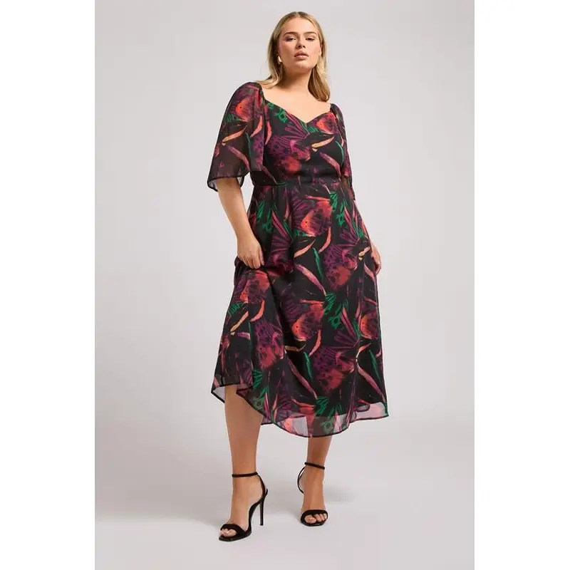 YOURS LONDON Curve Black Butterfly Print Midaxi Dress
