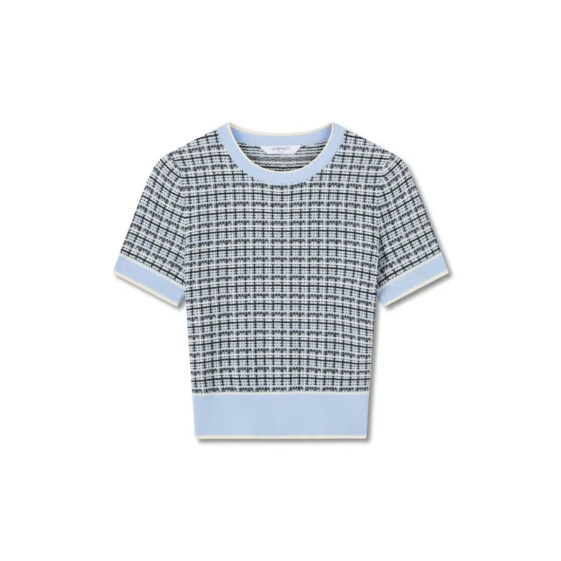 Blue Honey Cotton Blend Blue Mix Knitted Top