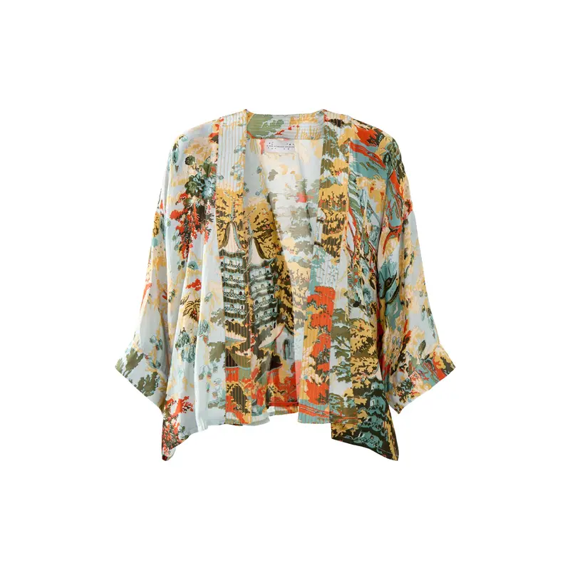 China Tree Aqua Short Kimono