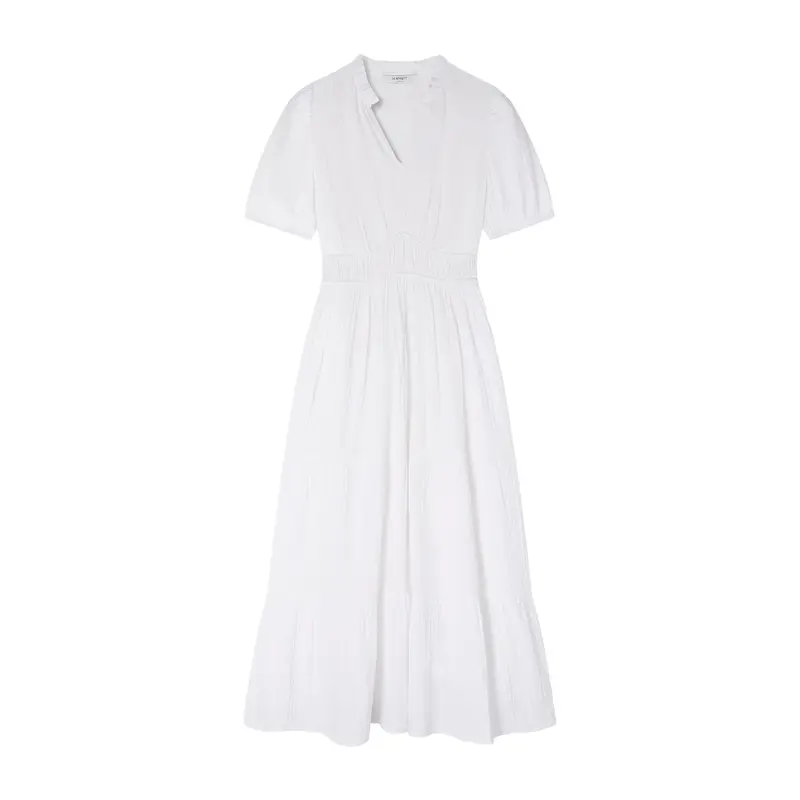 White Felicity White Cotton Gather Detail Cotton Dress