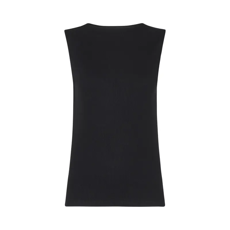 Black High Neck Rib Detail Tee