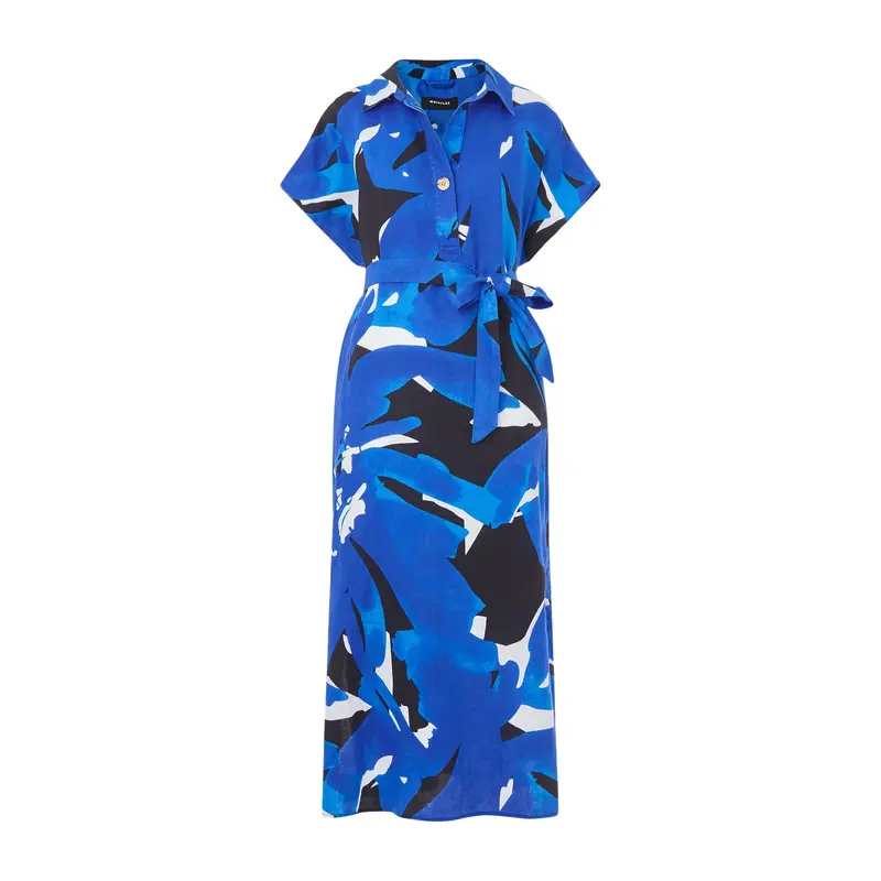 Blue/Multi Abstract Blooms Linen Dress