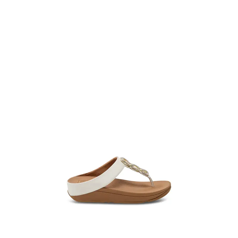 Fino Crystal-Chain Leather Toe-Post Sandals Urban White