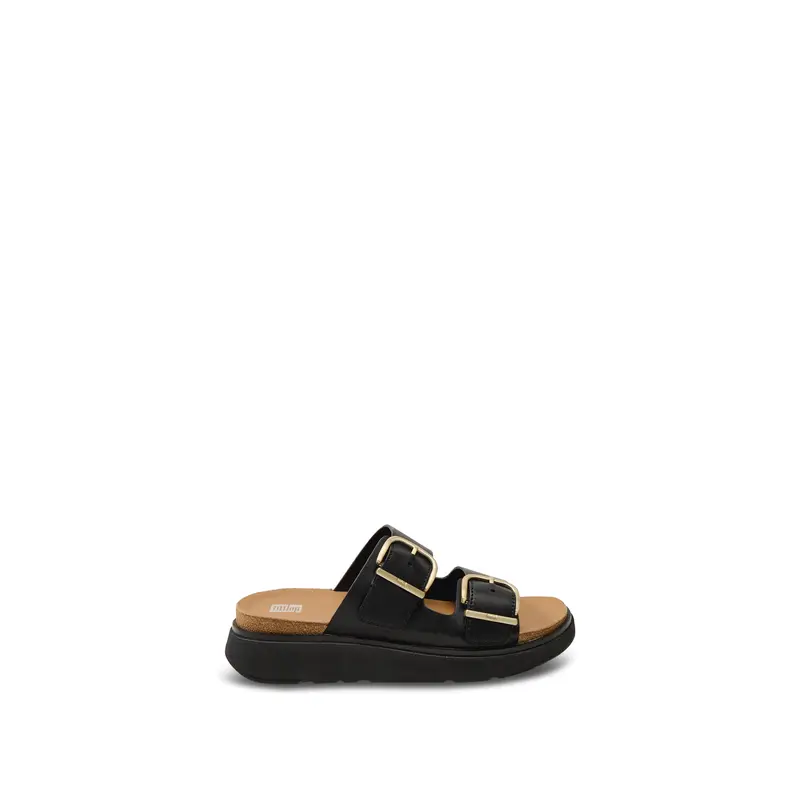 Gen-Ff Buckle Two-Bar Leather Slides Black