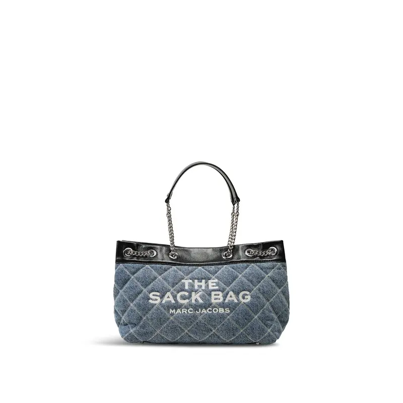 The Quilted Denim Chain Sack Bag Blue