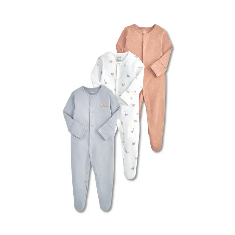 3 Pack Dino Print Sleepsuits Multi