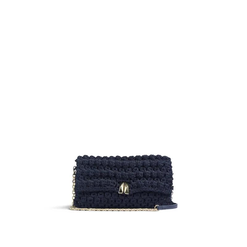 Blue Larna Navy Crochet Oloid Clutch Bag