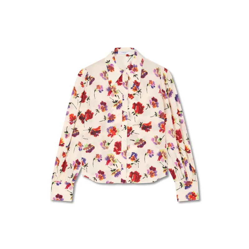 Cream Sonya Italian Straw Multi Silk Ikat Floral Silk Shirt